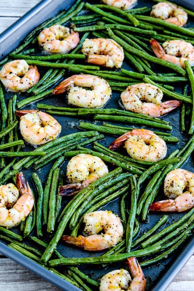 Sartén picante de judías verdes y camarones