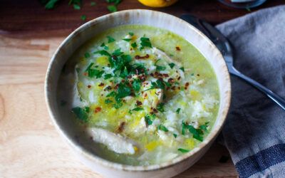 sopa de pollo, puerro y arroz – cocina herida