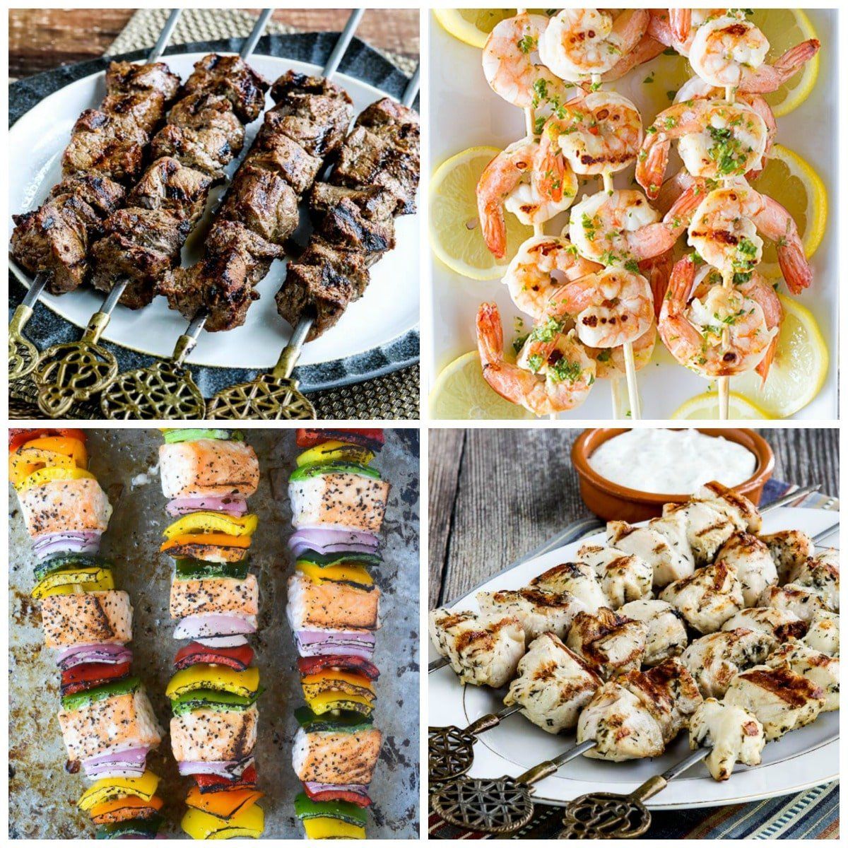 Brochetas o brochetas bajas en carbohidratos para la parrilla