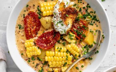 Sopa de maíz – Sopa de maíz con tomate secado al sol y queso de cabra crujiente