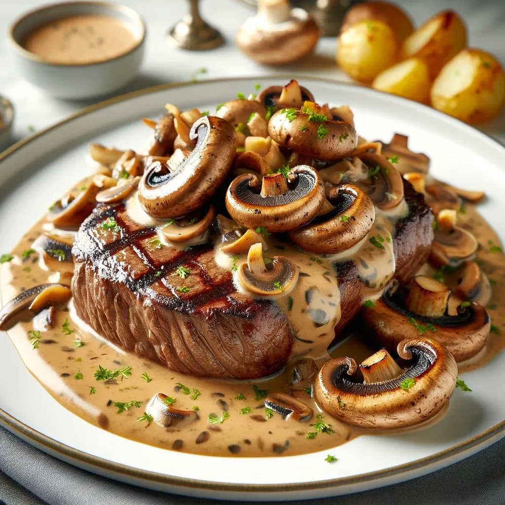 Filete de res a la parrilla con salsa de champiñones - Las Recetas de JuJo